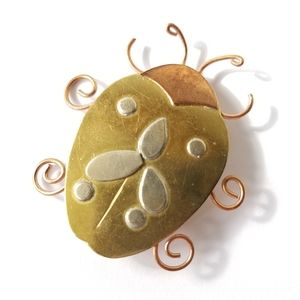 Vintage ladybug beetle brooch insect bug pin gold tone silver copper